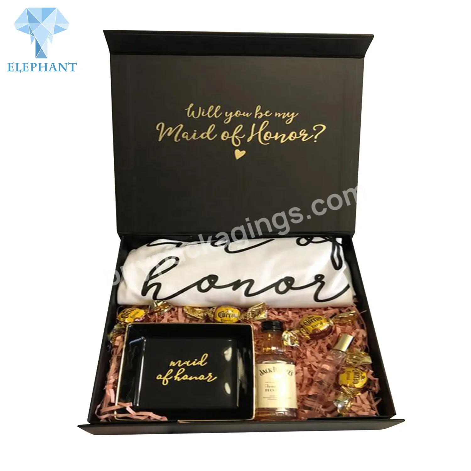 Luxury Gilding Gold Stamp Liquor Box Packaging Bar Packaging Box Luxury Black With Ribbon