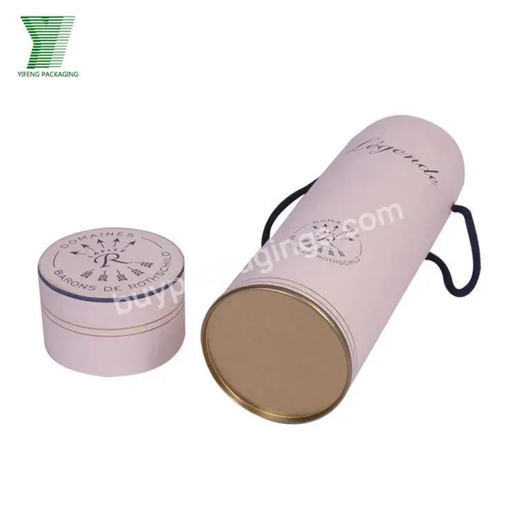 Luxury Printed Single Bottle Round Boxes With Tinplate Bottom And Handle For Champagne And Whisky Paper Wine Tubes