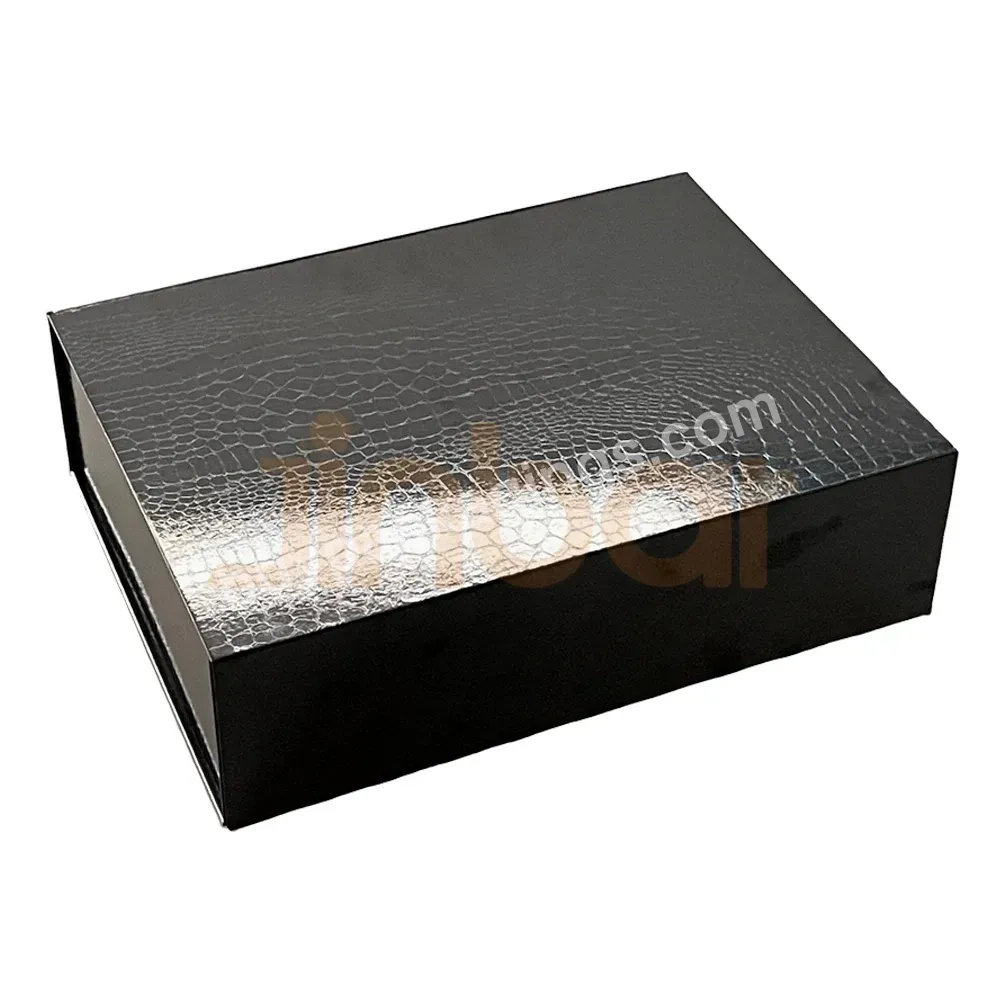 Magnetic Boxes Packaging Luxury Crocodile Pattern For Bags Hard Black Gift Box With Magnetic Closure Lid