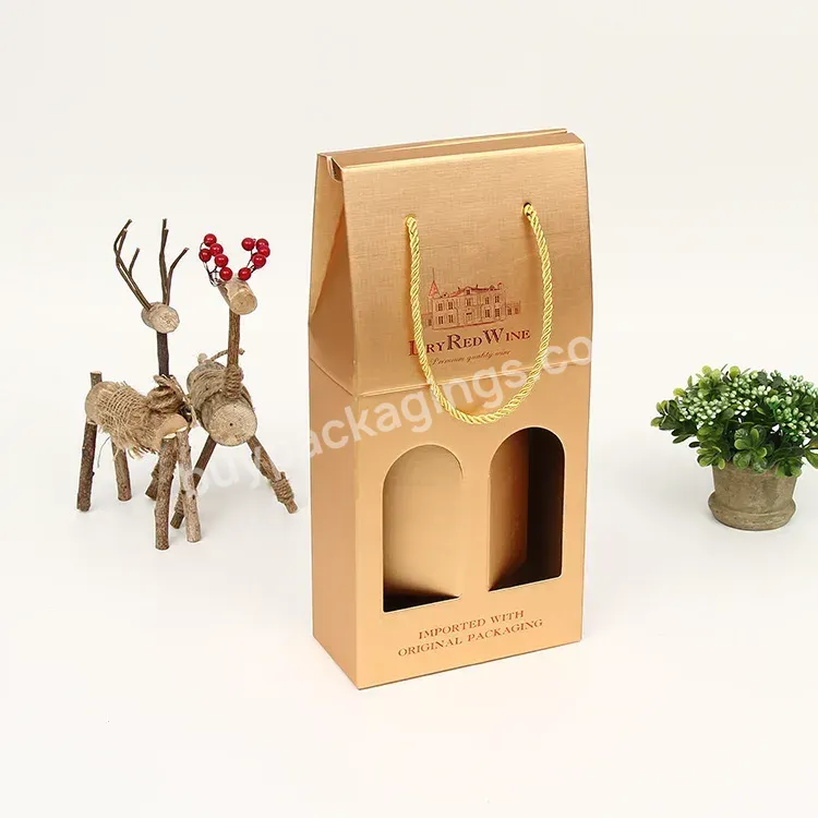 Manufacturer Double Bottles Beer Boxes Eco-friendly Luxurious Foldable Wine Packaging Paper Box With 2 Windows