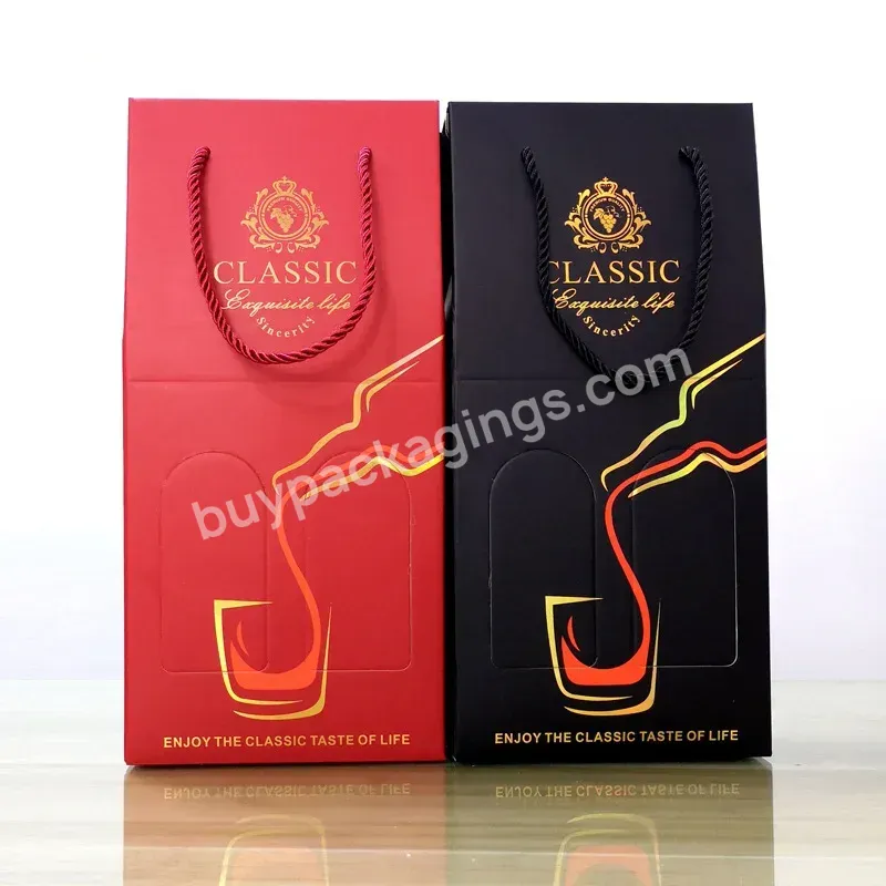 Manufacturer Gift Red Wine Juice Set Boxes Eco-friendly Elegant Grape Logo Printing 2 Bottles Wine Packing Paper Box With Handle