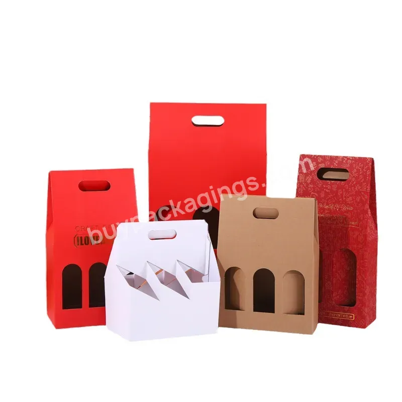 Manufacturer Party Giving 2 Glass Bottles Boxes Eco-friendly Dispenser Bag Foldable Wine Packing Paper Box With Handle