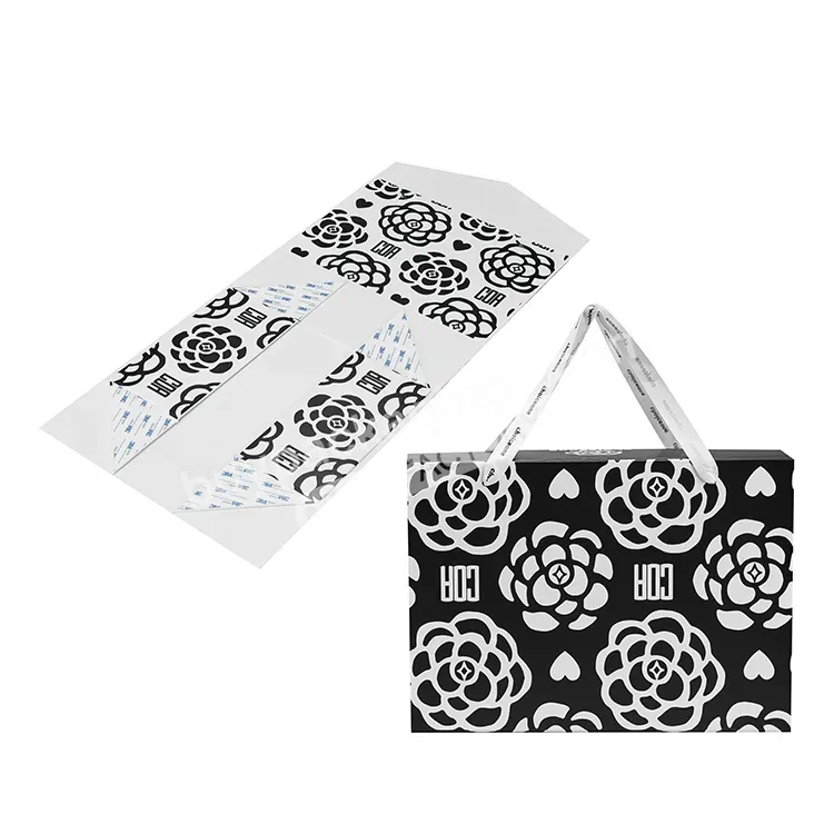 Matte Black Custom Logo Paper Cardboard Ribbon Handle Style Foldable Luxury Magnetic Box