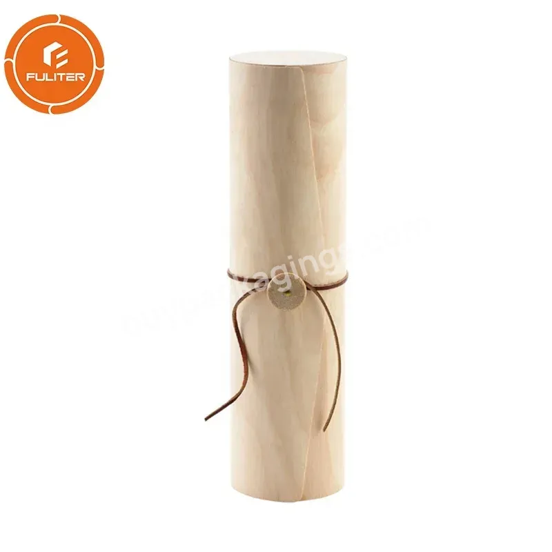 Natural Wood Wine Packaging Gift Box Round Cylinder Wooden Box For Wine