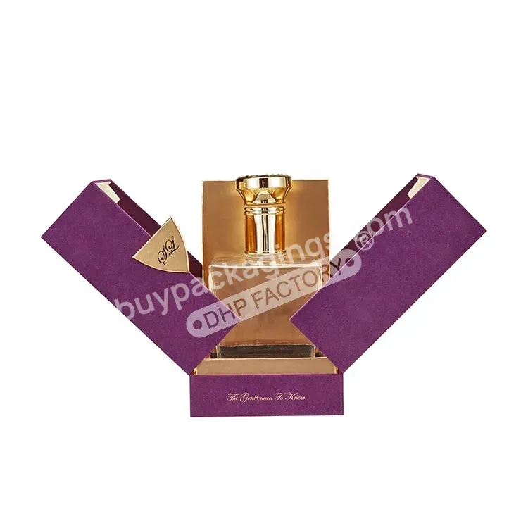 New Arrival Products Private Label Magnet Packaging Purple Velvet Covers Gold Card With Paper Insert Perfume Box