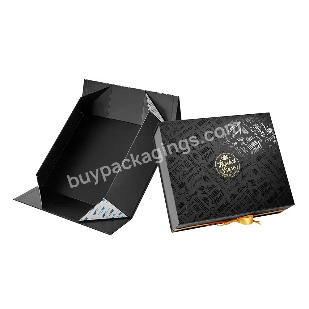 New Customized Luxury Black Folding Design Spot Uv Hardcover Magnetic Closure Flip Cover Rigid Paper Foldable Gift Packaging Box