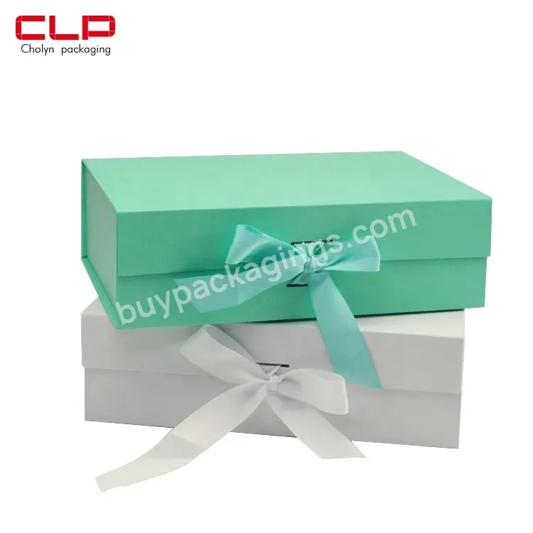 New Products Packaging Wholesale Custom White Magnetic Gift Folding Paper Box With Ribbon