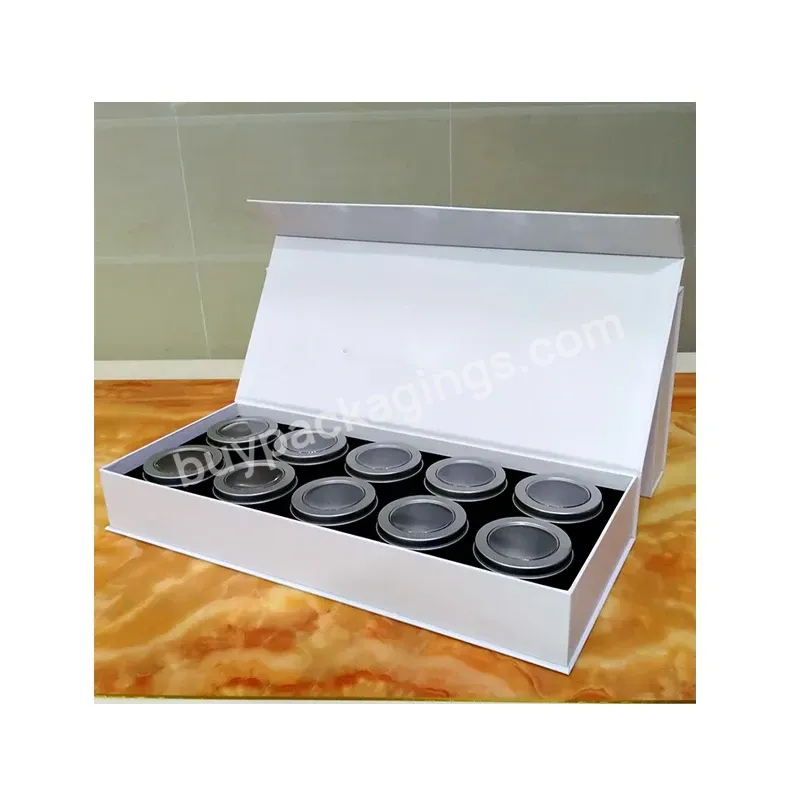 Oem Paper Printing Manufacturer Custom Printed Coated Paper 10 Tin Cans Tea Packaging Magnetic Lid White Gift Box With Foam