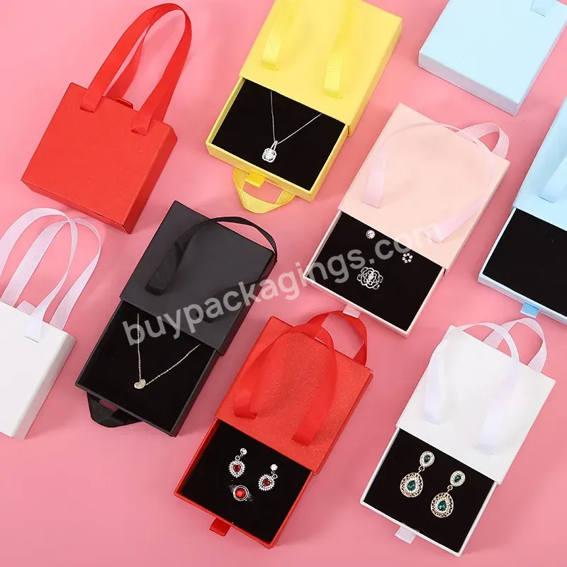 Paper Small Sliding Drawer Box Ring Earrings Necklace Bracelet Gift Jewelry Packaging Boxes With Handle