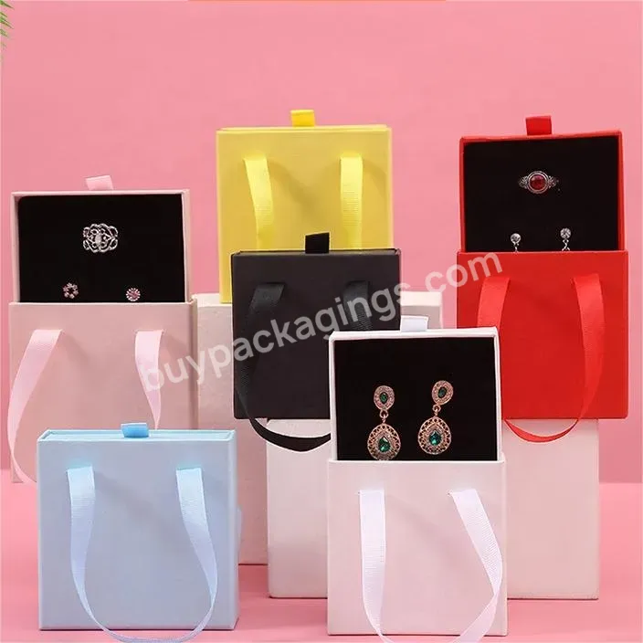 Paper Small Sliding Drawer Box Ring Earrings Necklace Bracelet Gift Jewelry Packaging Boxes With Handle