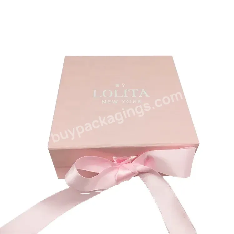 Pink Packaging Boxes Magnetic Gift Box Custom Logo Rigid Cardboard Apparel Packaging Magnetic Closure Box With Ribbons