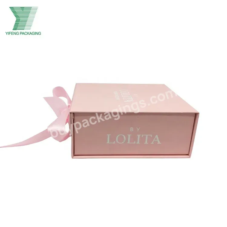 Pink Packaging Boxes Magnetic Gift Box Custom Logo Rigid Cardboard Apparel Packaging Magnetic Closure Box With Ribbons