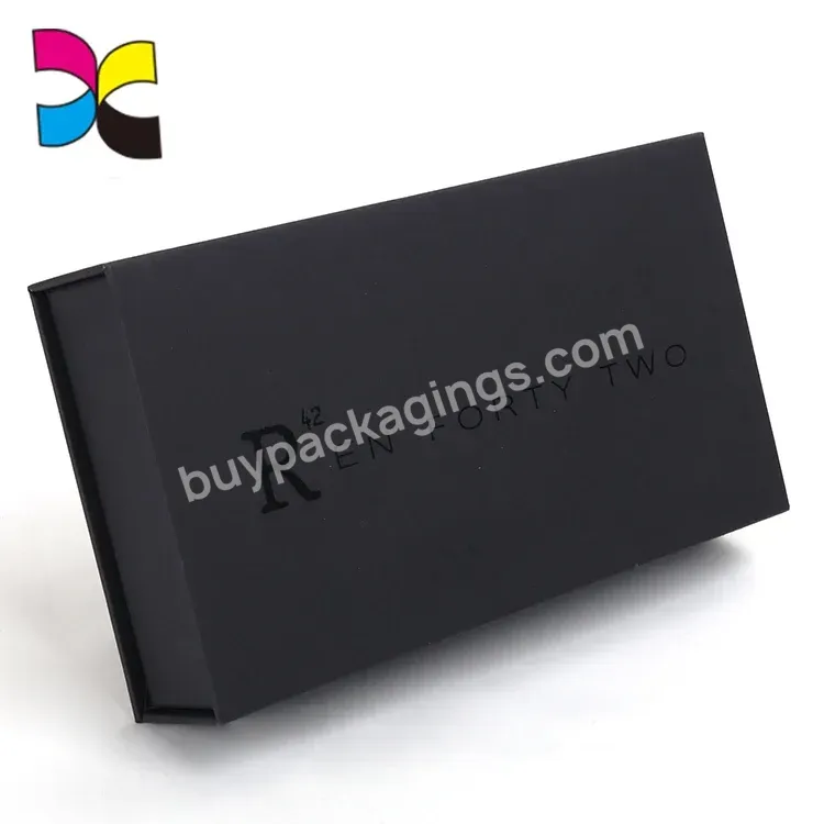 Printing Custom Matt Black Cardboard Box With Gloss Black Logo Magnetic Closure Gift Box