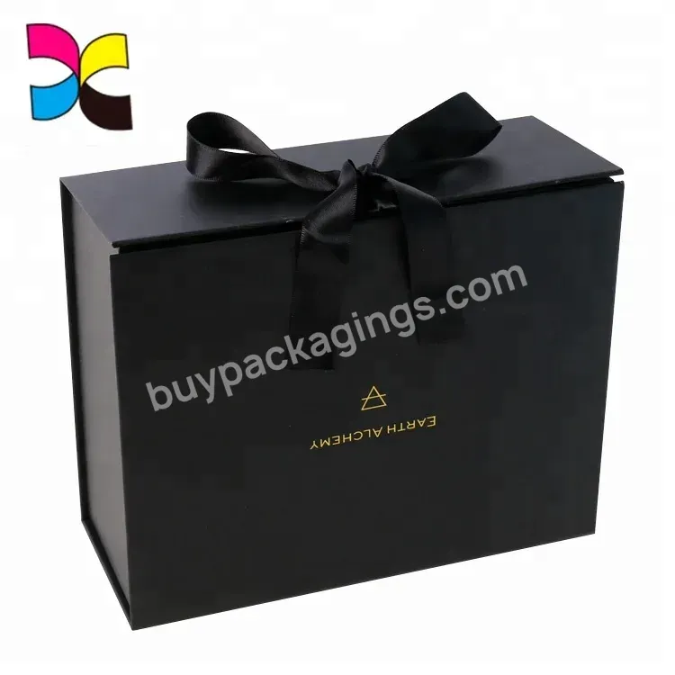 Recyclable Custom Luxury Black Foldable Cardboard Gift Packaging Box With Ribbon