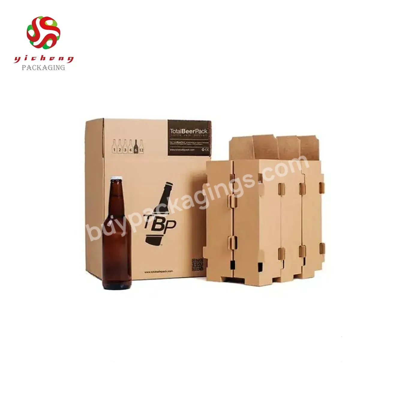 Recycled Kraft Six Pack Carrier Beer Bottles Box Packaging Portable Corrugated Paper Packaging Wine Box With Handle