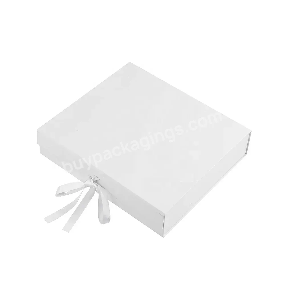 Simple White Magnetic Closure Storage Clothing Packaging Oem Foldable Gift Box With Ribbon