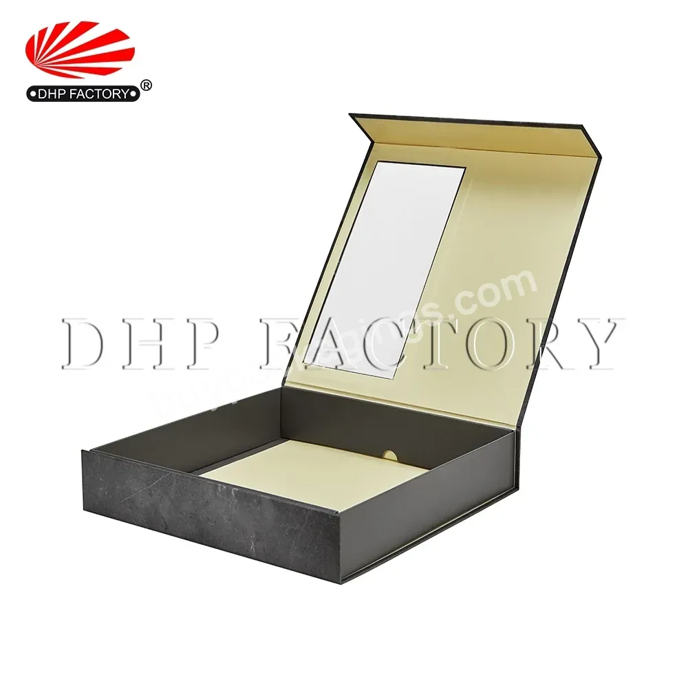 Specail Retro Design Custom Logo Pvc Clear Window Folding Magnetic Lid Black Marble Texture Hard Cardboard Gift Flat Boxes