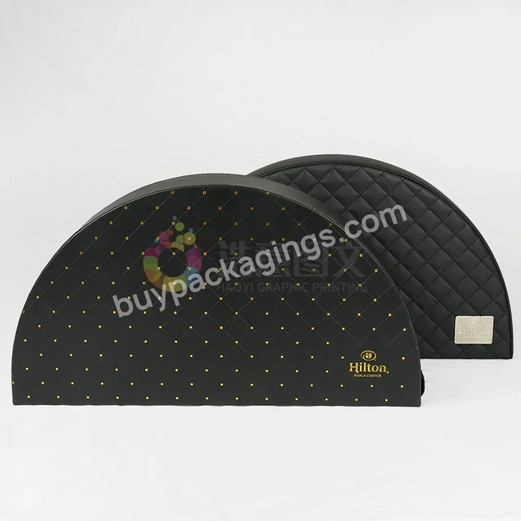 Special Design Half Round Shape Black Color Leathery Material Packaging Box Leathery Box Moon Cake Box