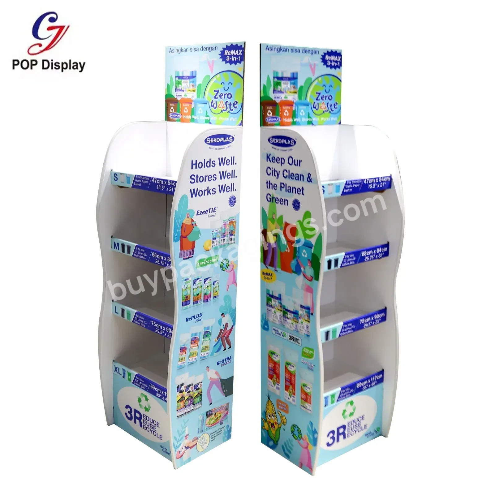 Supermarket Promotion Custom 4 Tier Retail Store Cardboard Stand Up Display Paper Floor Free Standee Rack For Cup Liquor Bottle