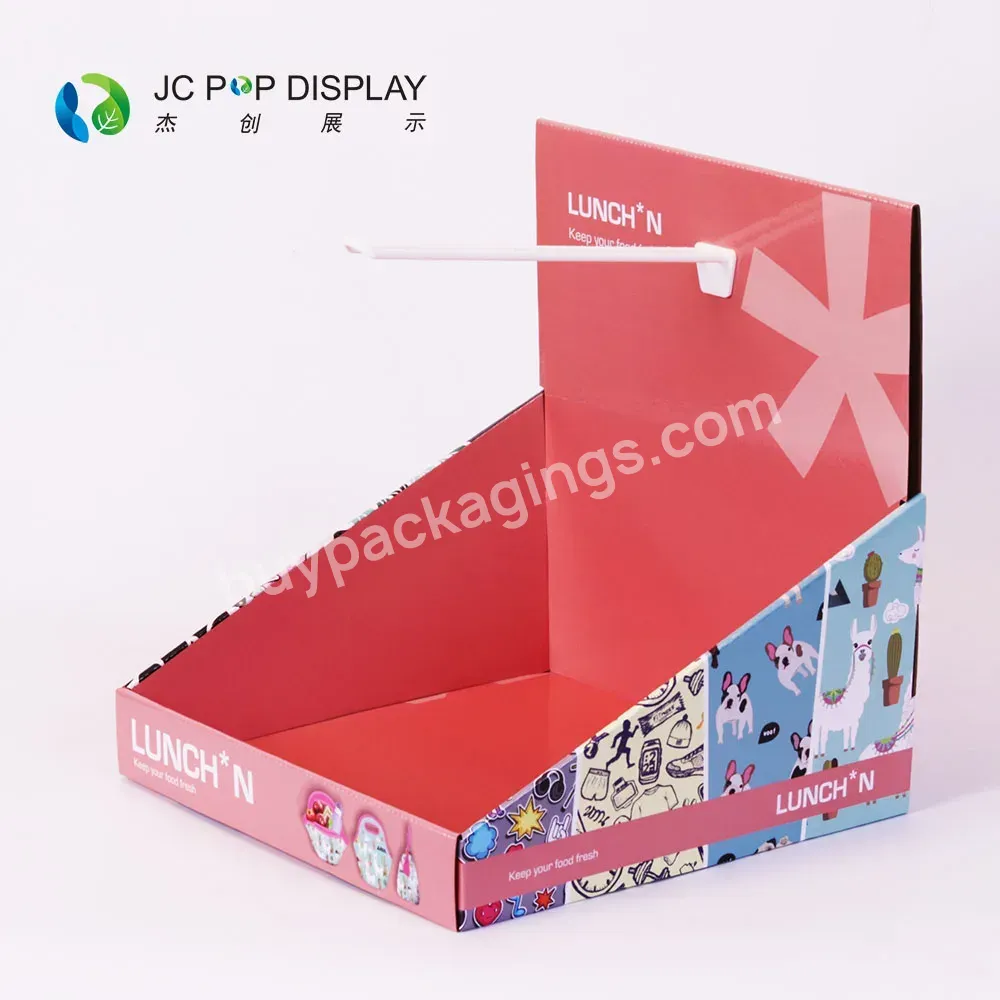 Supermarket Store Counter Top Display Rack Cardboard Table Pdq Display Small Retail Food Display Stand With Hooks