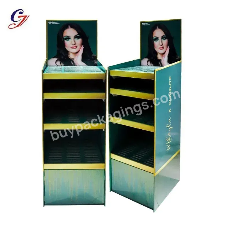 Supplier Customized 4 Teirs Cardboard Shelf Rack For Retail Luxury Cosmetic Makeup Shop Displays Stand Storage With Slots Grids