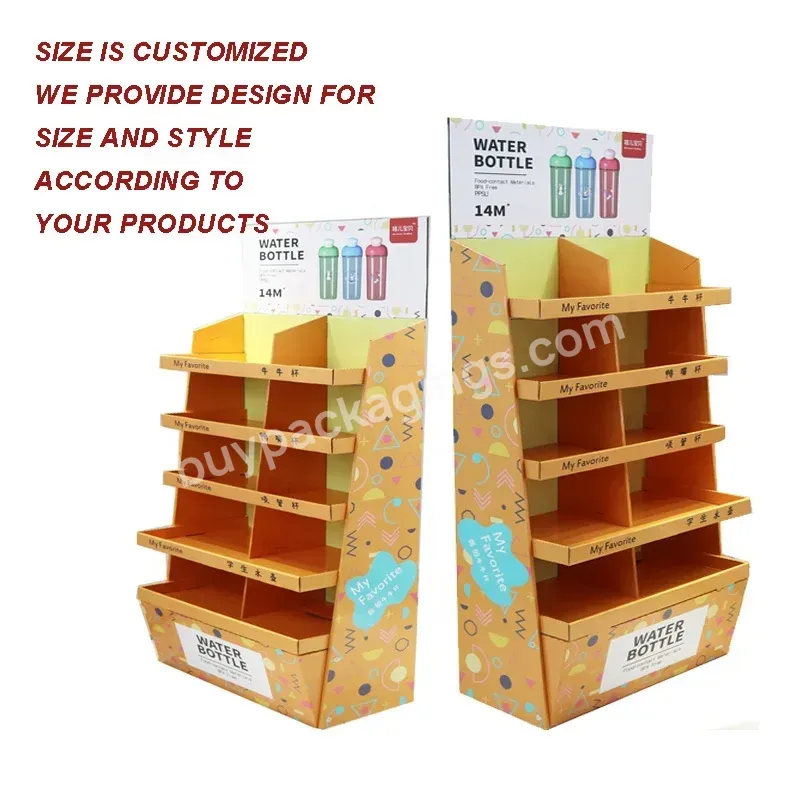 Supplier Fashion Customized Advertising Corrugated Cardboard Display Stand Paper Rack Floor Standing For Water Drinking Bottle