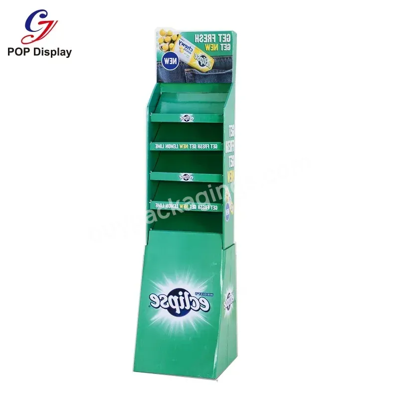 Template Diy Cardboard Standing Paper Corrugated Floor Display Shelves For Supermarket Commercial Chewing Gum