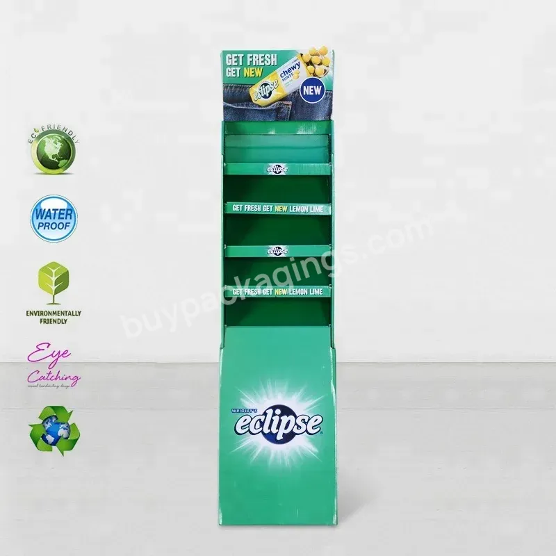 Template Diy Cardboard Standing Paper Corrugated Floor Display Shelves For Supermarket Commercial Chewing Gum