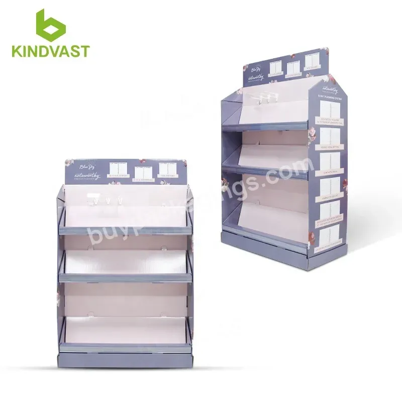 Two-sided 4 Tiered Cardboard Floor Display Shelf For Notebook Display Rack