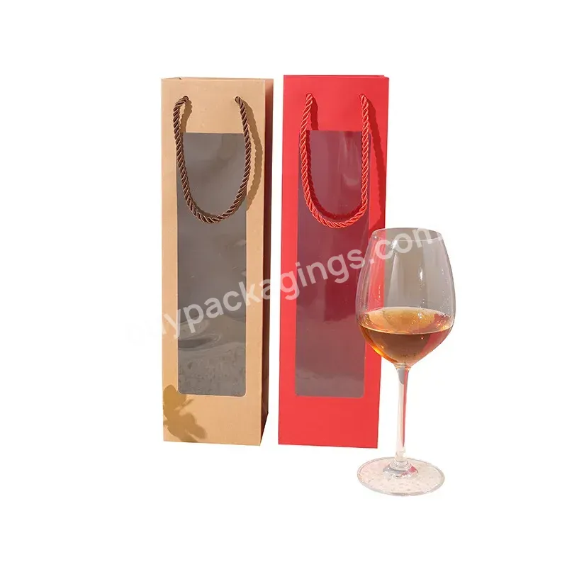 Wholesale Celebration 1 Bottle Port Wine Gift Bags Recyclable Vintage Elegant Design Wine Packaging Paper Bags With Clear Window