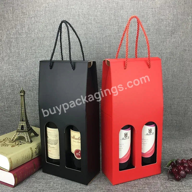 Wholesale Custom Christmas Beer Gift Boxes Eco-friendly Handmade Kraft 2 Bottles Red Wine Package Paper Box With Handle