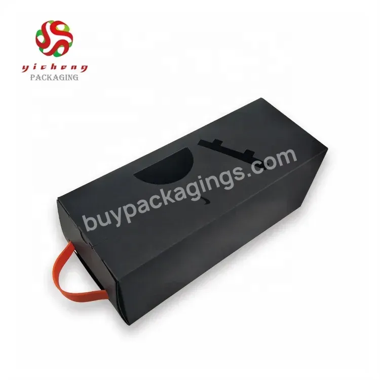Wholesale Custom Hollow-out Luxury Black Board Paper Foldable Single Red Wine Bottle Gift Pack Box Packaging