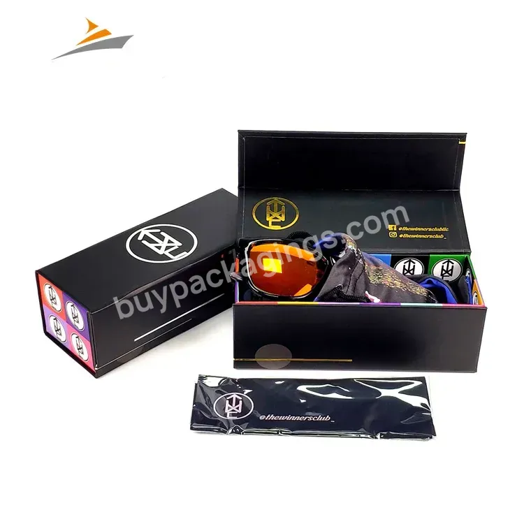 Wholesale Custom Logo Luxury Printing Black Blank Cardboard Flip Eyeglasses Case Gift Sunglasses Paper Packaging Box