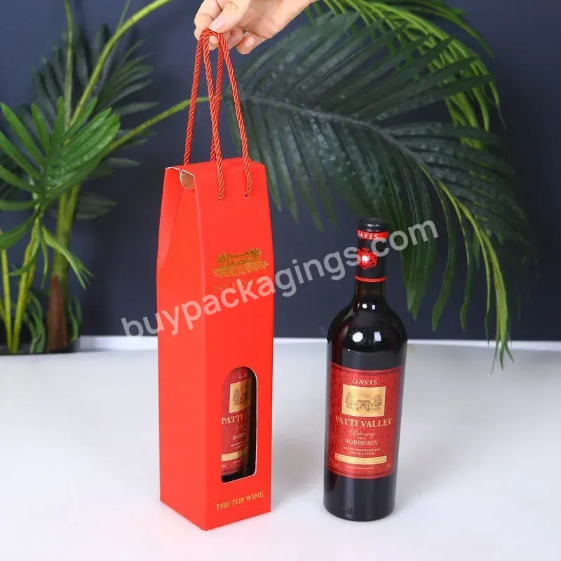 Wholesale Custom Single Wine Bottle Set Boxes Recyclable Luxury Printing Empty Wine Packaging Paper Box With Handle