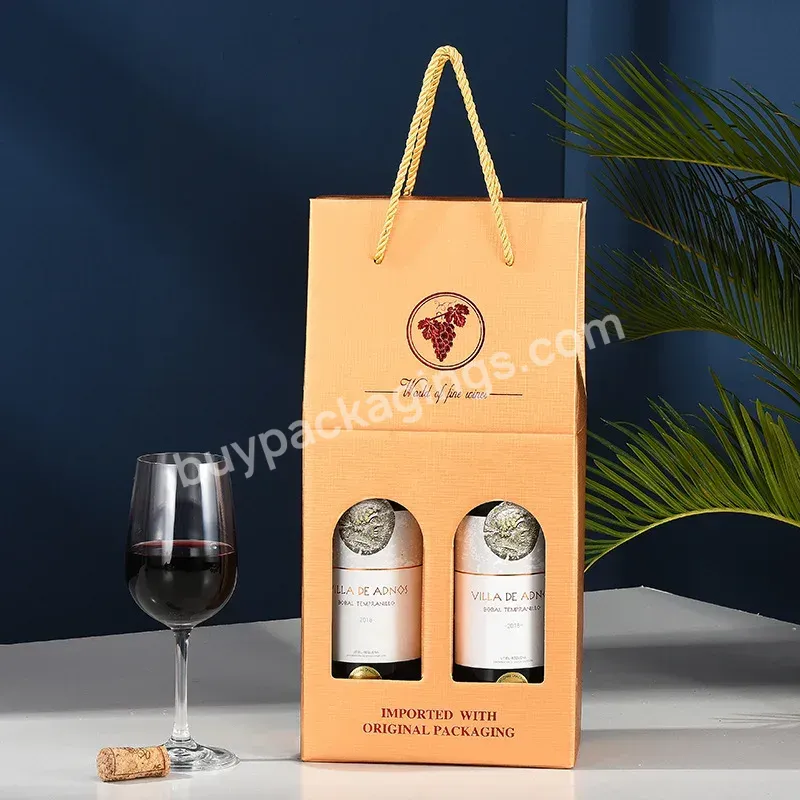 Wholesale Customized 2 Glass Bottle Red Wine Juice Boxes Eco-friendly Printing Logo Foldable Wine Packaging Paper Box