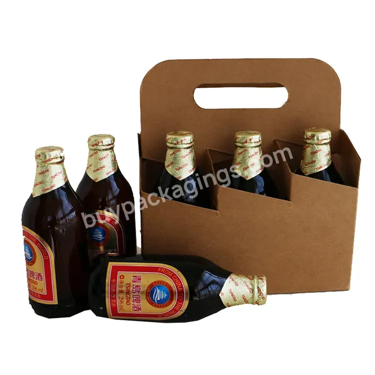 Wholesale Kraft 6 Bottle Whiskey Beer Carrier Box Custom Portable Die Cut Handle Paper Beer Packing Boxes