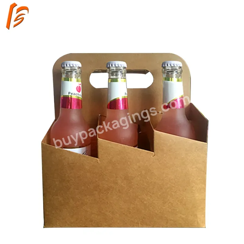 Wholesale Kraft 6 Bottle Whiskey Beer Carrier Box Custom Portable Die Cut Handle Paper Beer Packing Boxes