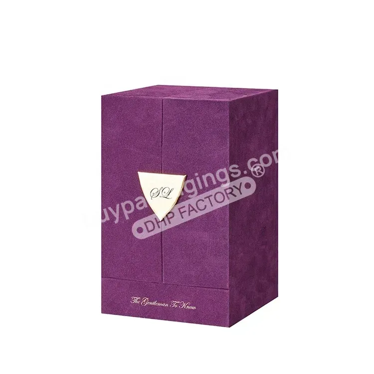 Wholesaler Custom Purple Velvet Mount Rigid Cardboard Double Side Open Whisky Wine Glass Bottle Gift Box Packaging With Magnetic